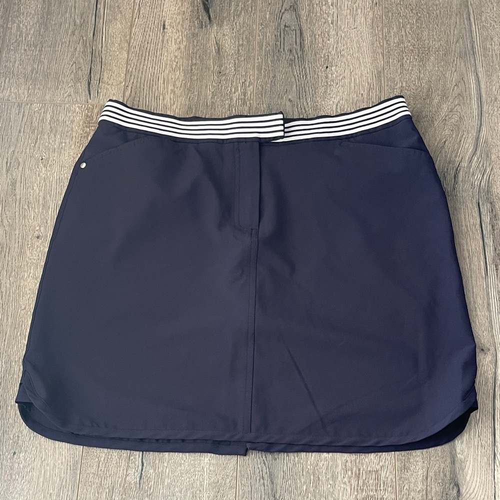 Stylish Navy Women's Midi Skirt With Striped Waistband